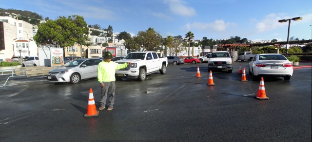 The area on the rooftop parking lot to be repaired today.