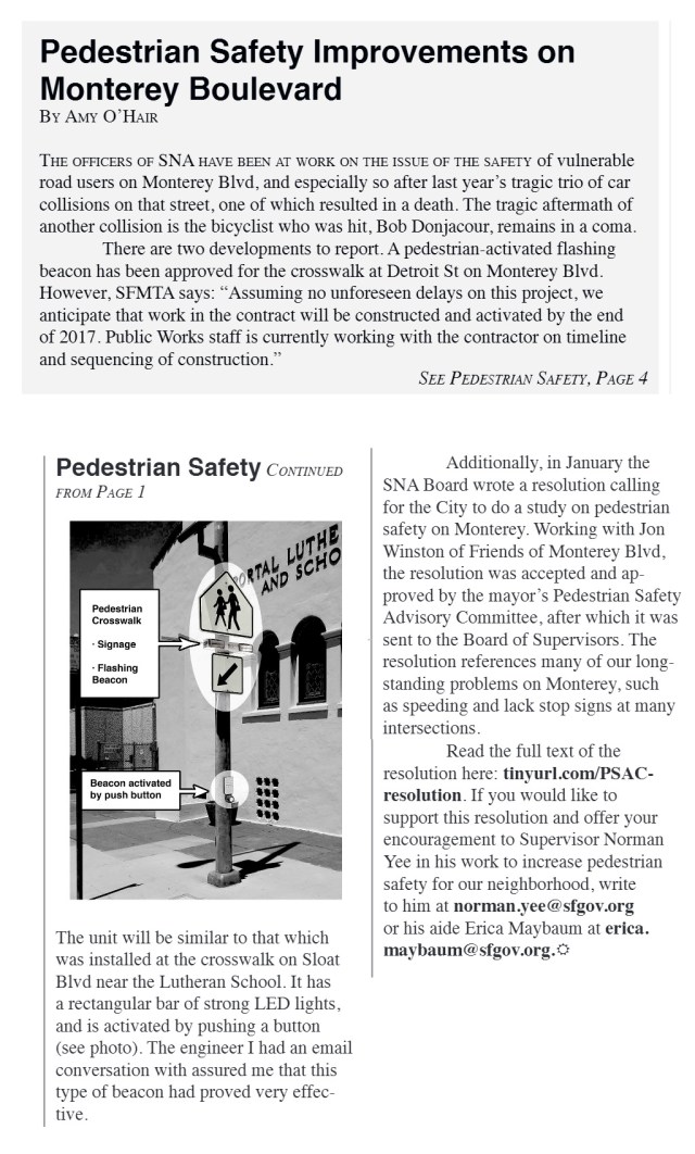 Ped Safety article, Sunnyside News, March 2017 vol. 18, No. 1 